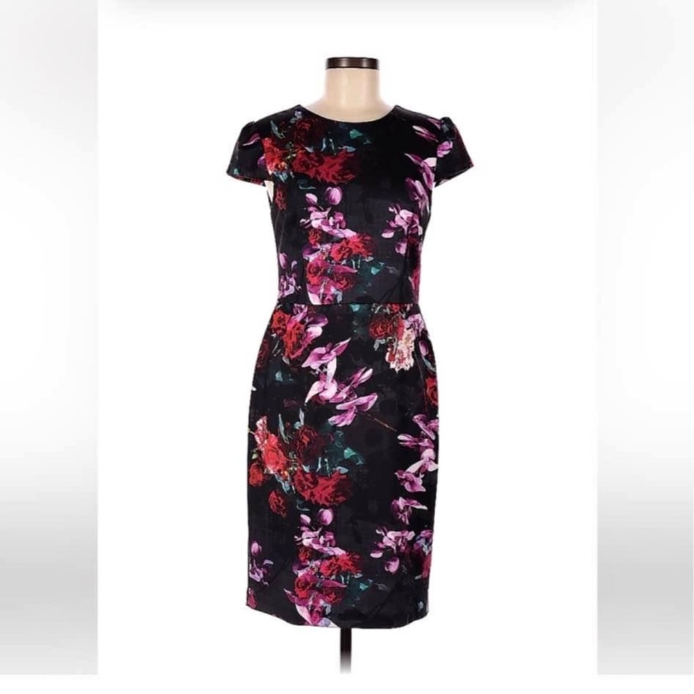 Betsey Johnson Elegant Floral Midi Dress in Black and Pink